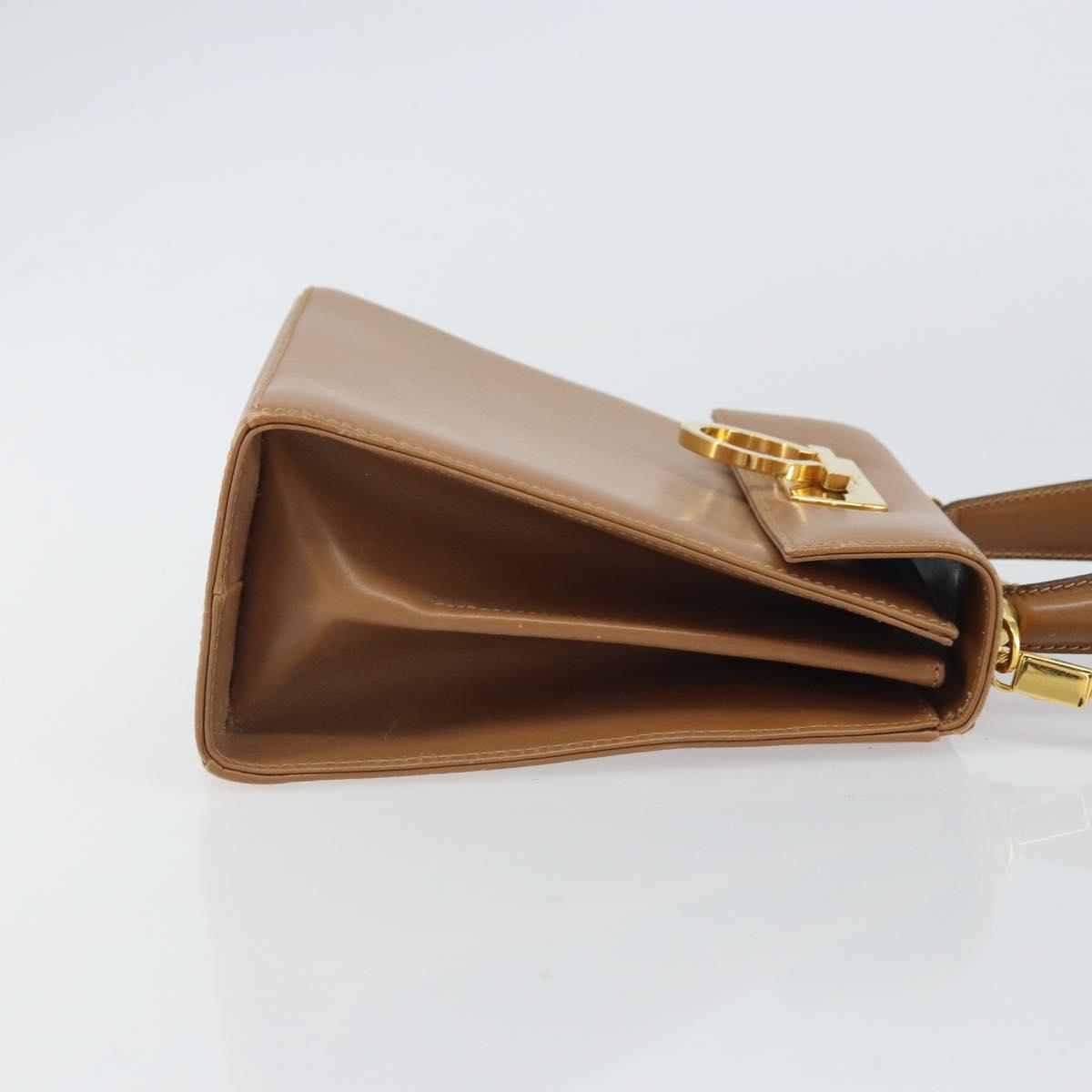 Salvatore Ferragamo Gancini Hand Bag Leather 2way Beige Gold Auth 161403