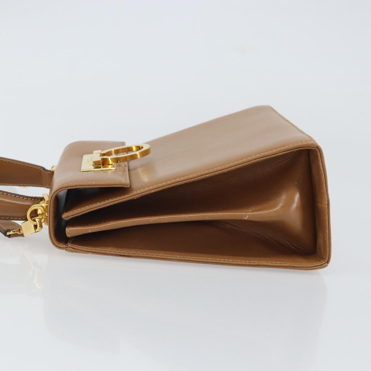 Salvatore Ferragamo Gancini Hand Bag Leather 2way Beige Gold Auth 161403