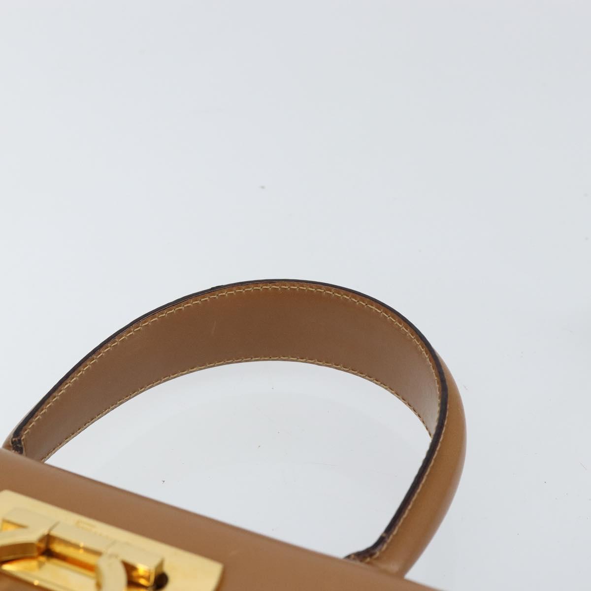 Salvatore Ferragamo Gancini Hand Bag Leather 2way Beige Gold Auth 161403