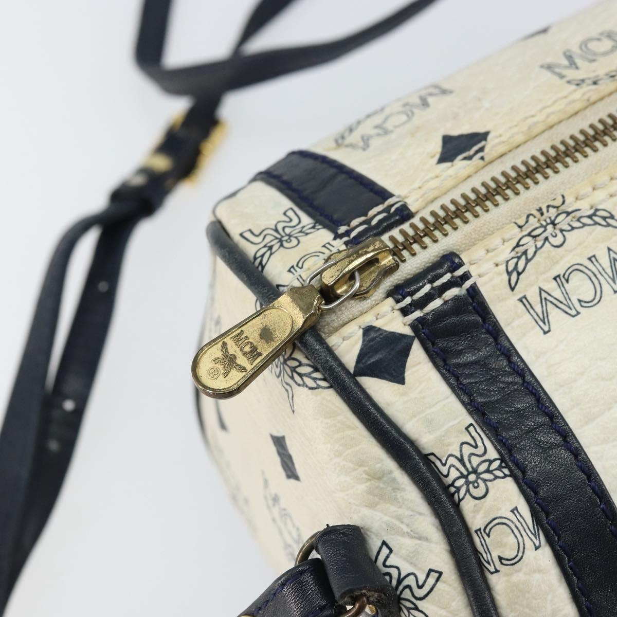 MCM Vicetos Logogram Shoulder Bag PVC Leather White Gold Auth 161404
