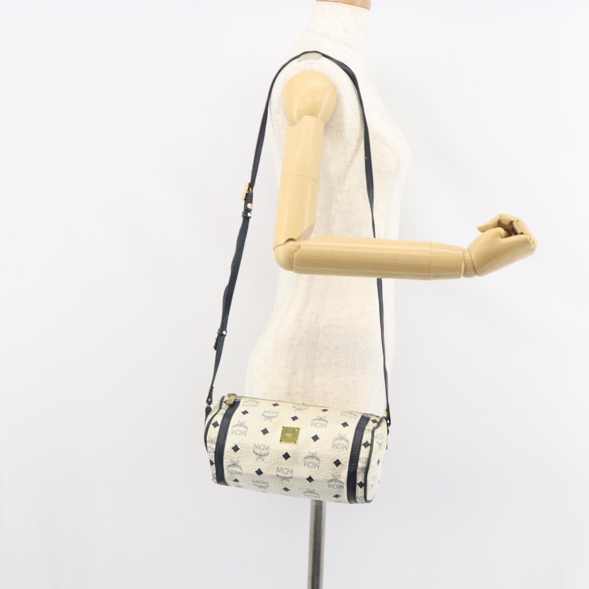 MCM Vicetos Logogram Shoulder Bag PVC Leather White Gold Auth 161404