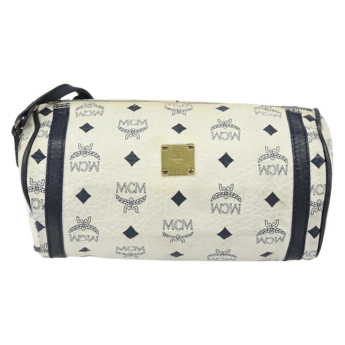 MCM Vicetos Logogram Shoulder Bag PVC Leather White Gold Auth 161404
