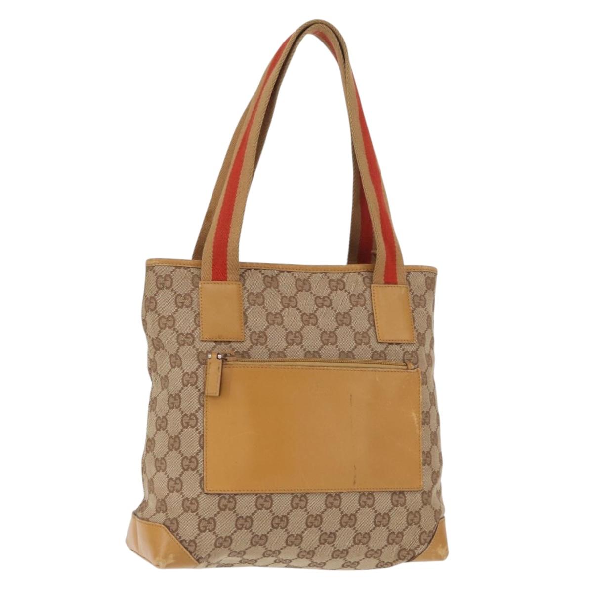 GUCCI GG Canvas Sherry Line Tote Bag Beige 019 0402 1705 Auth 161406