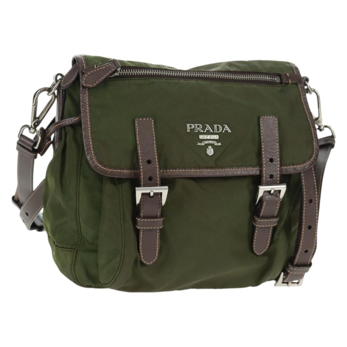 PRADA Shoulder Bag Nylon Green Silver Auth 161408