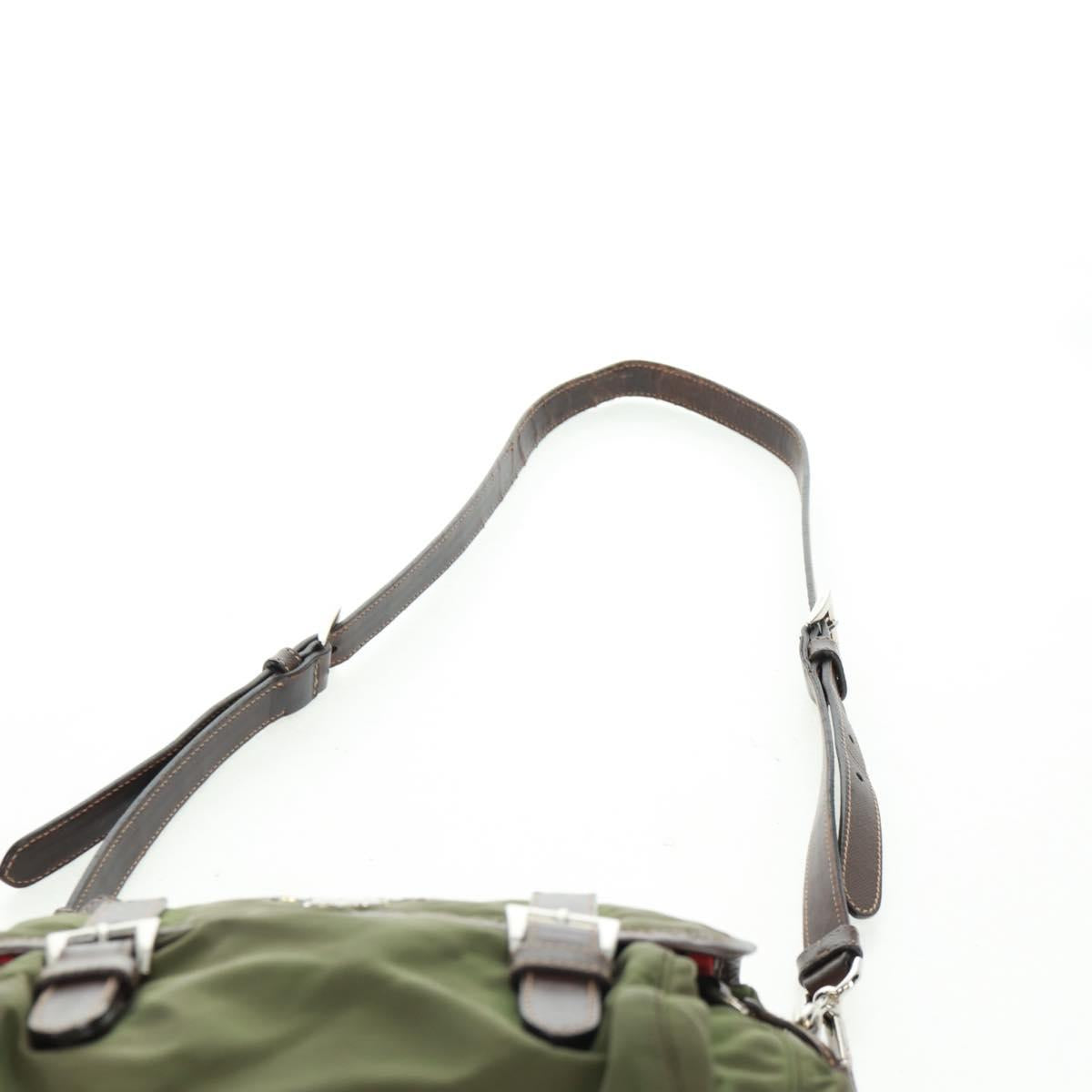 PRADA Shoulder Bag Nylon Green Silver Auth 161408
