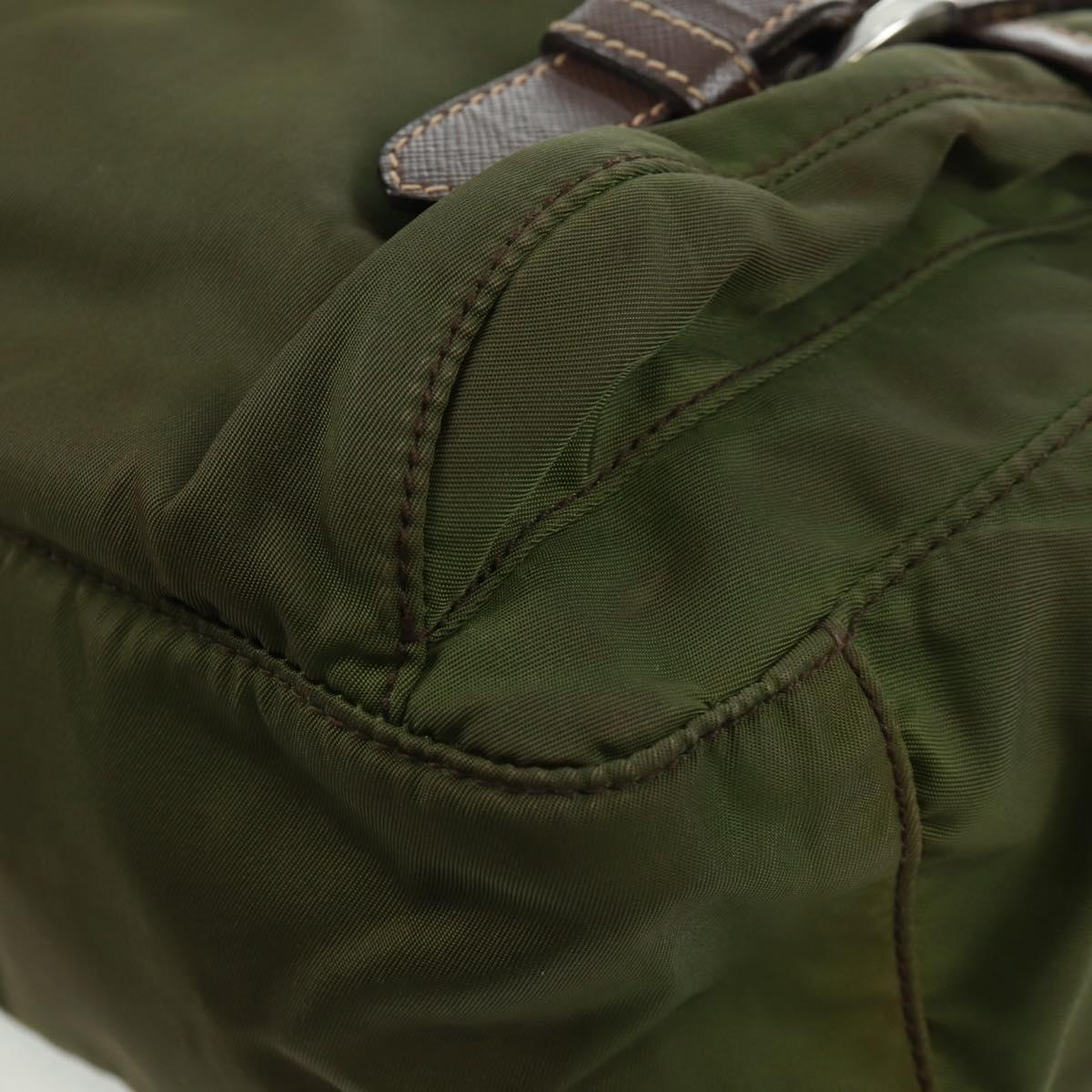 PRADA Shoulder Bag Nylon Green Silver Auth 161408