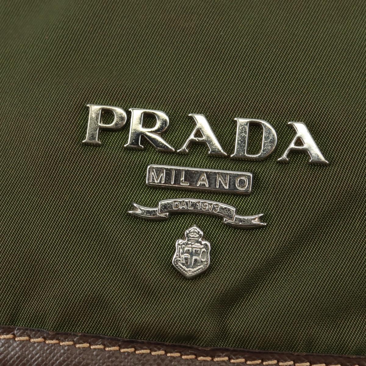 PRADA Shoulder Bag Nylon Green Silver Auth 161408