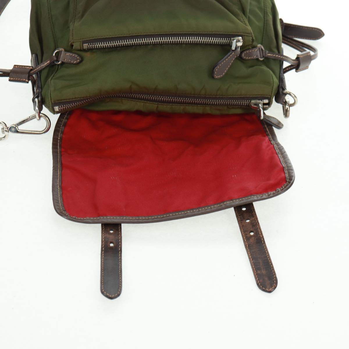 PRADA Shoulder Bag Nylon Green Silver Auth 161408