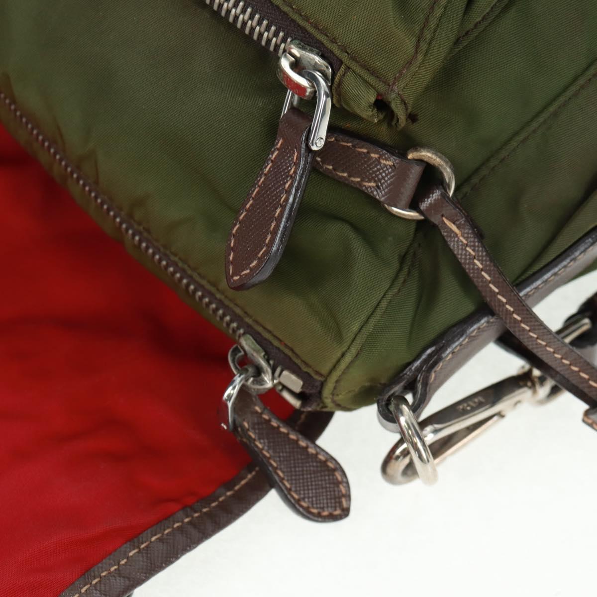 PRADA Shoulder Bag Nylon Green Silver Auth 161408