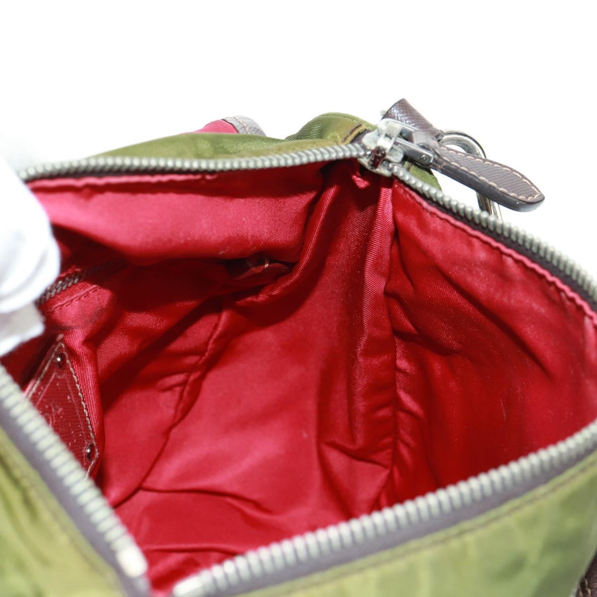 PRADA Shoulder Bag Nylon Green Silver Auth 161408