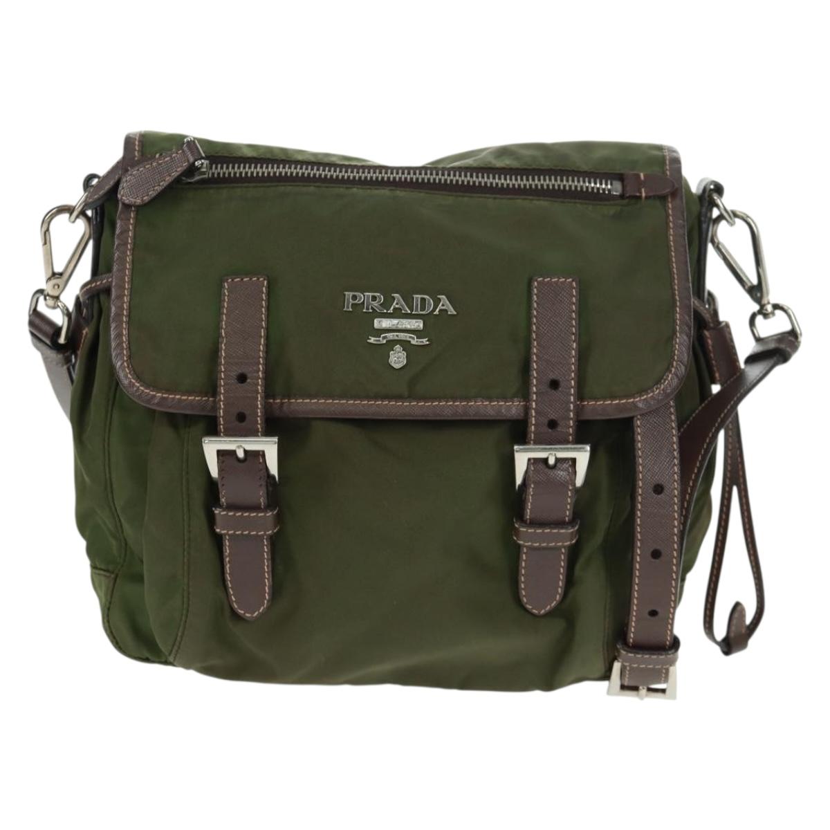 PRADA Shoulder Bag Nylon Green Silver Auth 161408