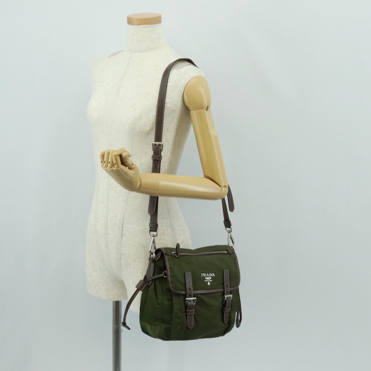 PRADA Shoulder Bag Nylon Green Silver Auth 161408