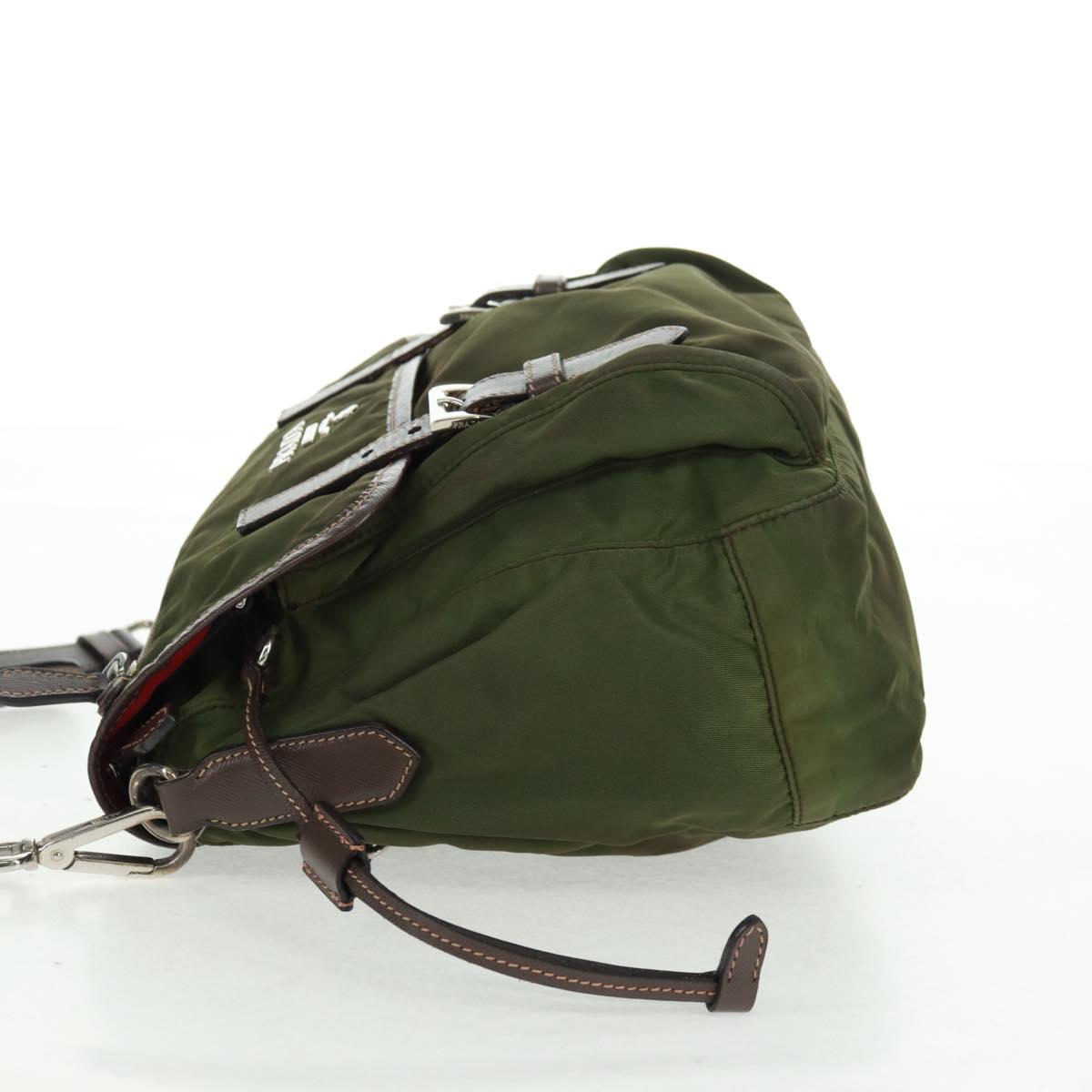 PRADA Shoulder Bag Nylon Green Silver Auth 161408