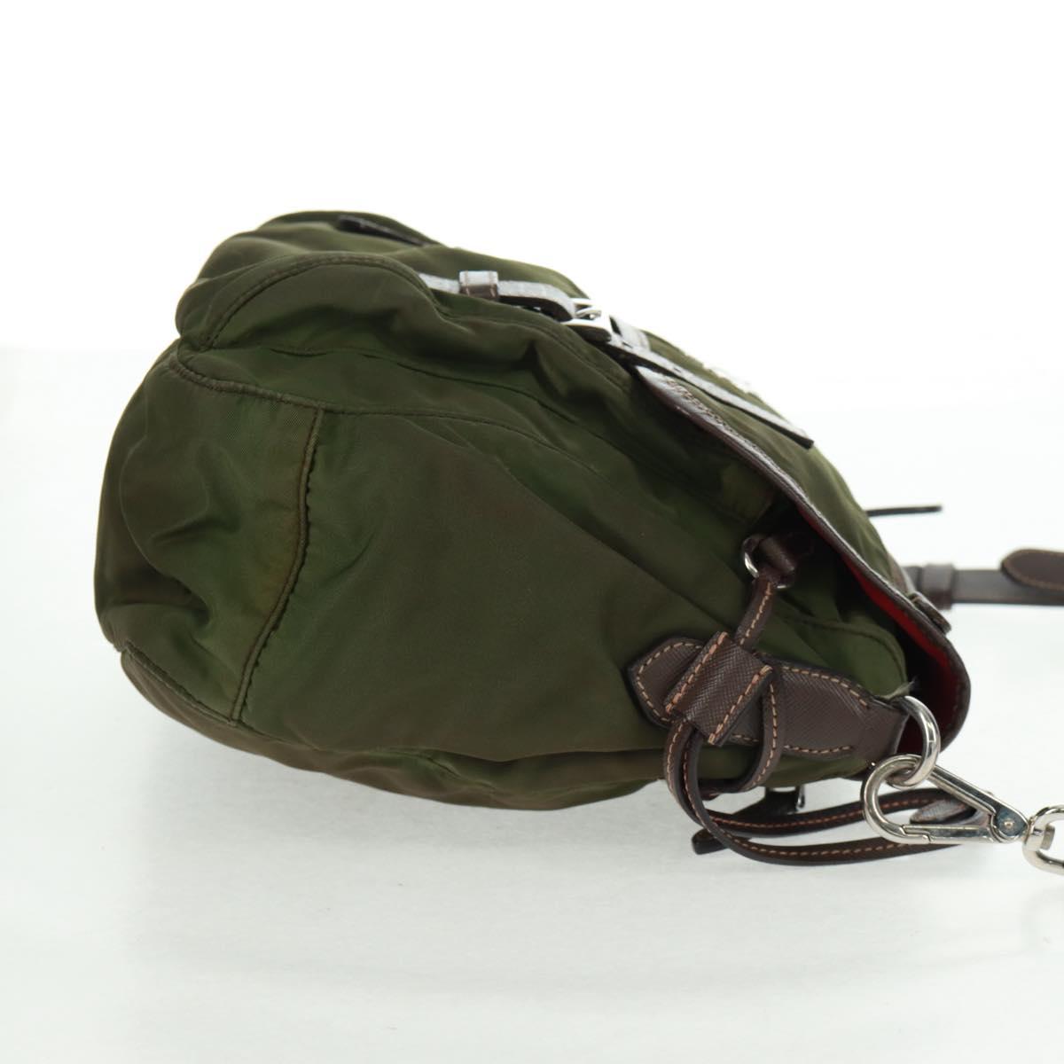 PRADA Shoulder Bag Nylon Green Silver Auth 161408