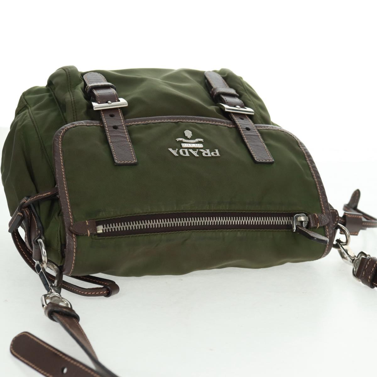 PRADA Shoulder Bag Nylon Green Silver Auth 161408