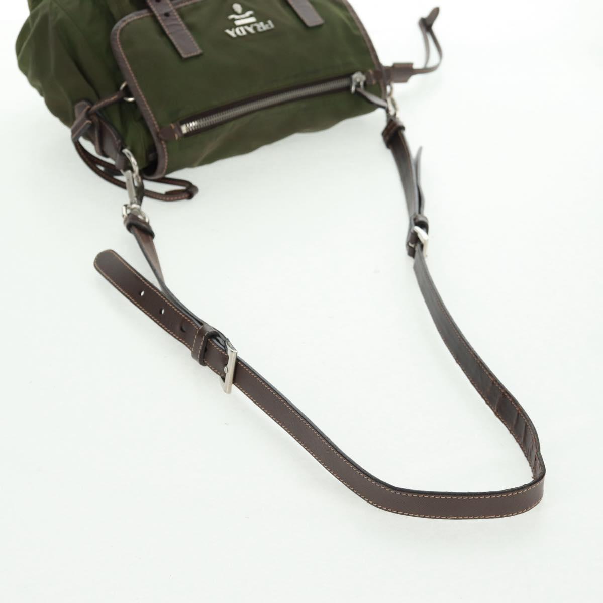 PRADA Shoulder Bag Nylon Green Silver Auth 161408