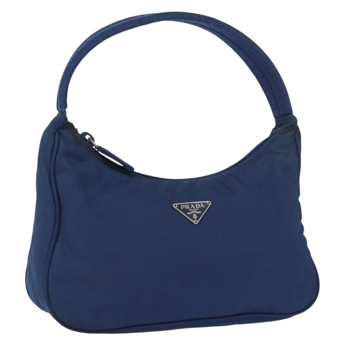 PRADA Hand Bag Nylon Blue Silver Auth 161409