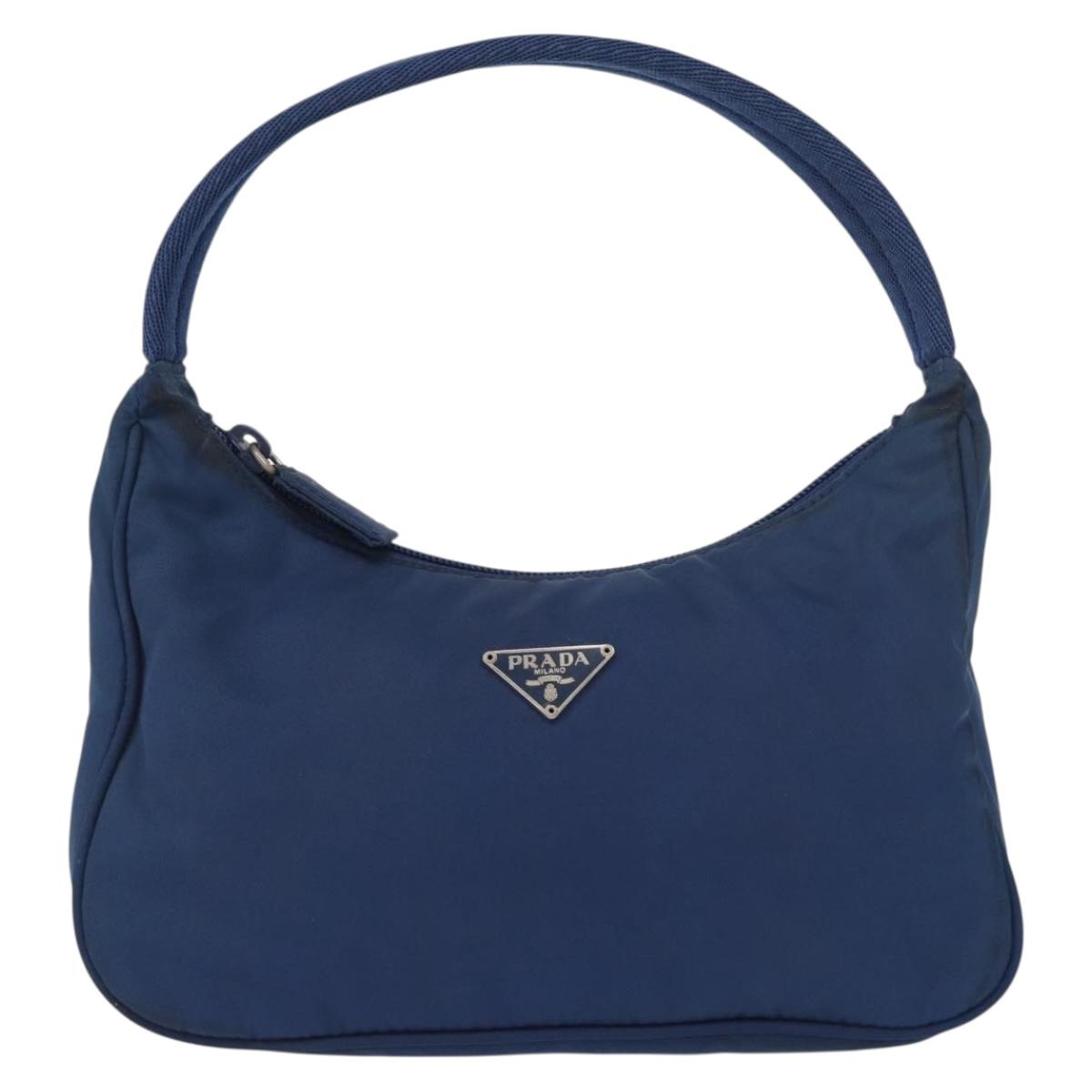 PRADA Hand Bag Nylon Blue Silver Auth 161409