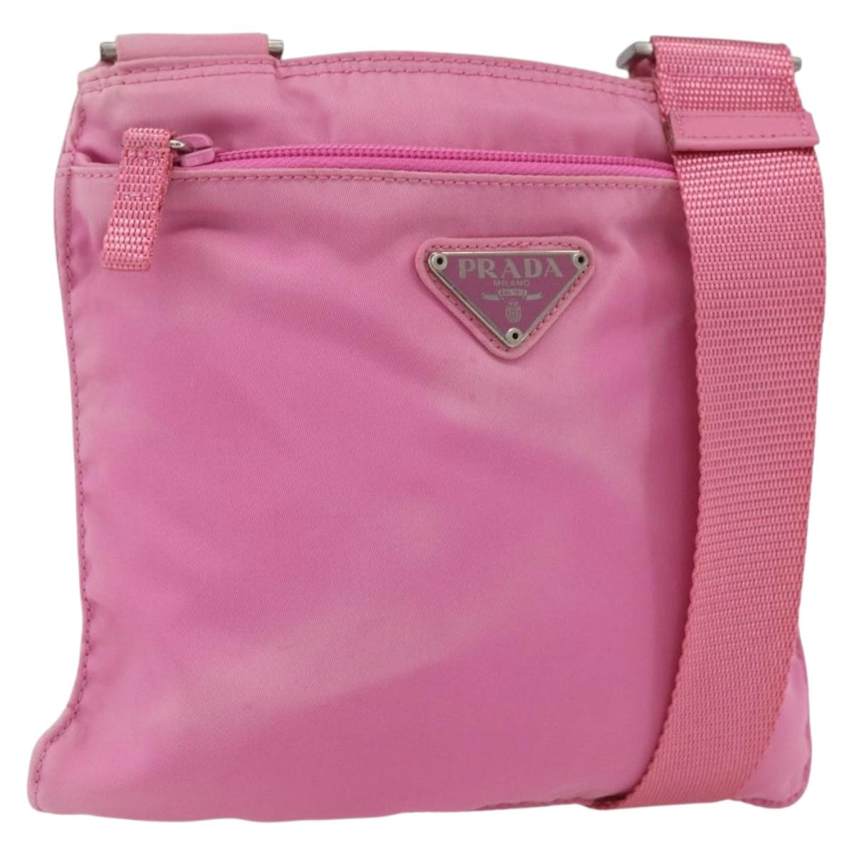 PRADA Shoulder Bag Nylon Pink Silver Auth 161410