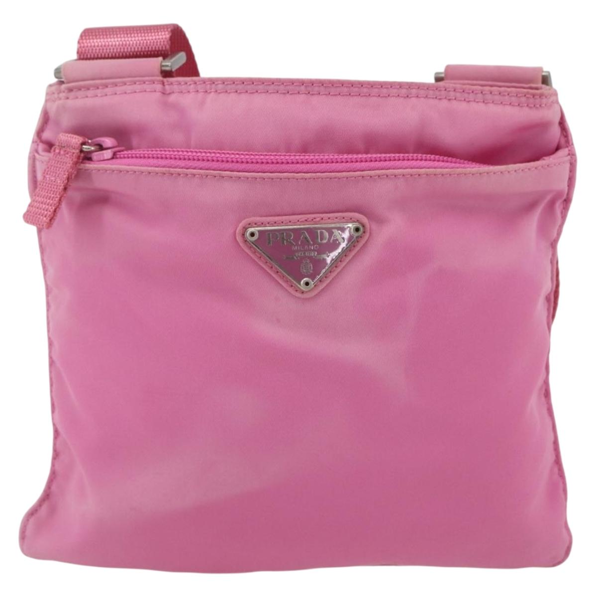 PRADA Shoulder Bag Nylon Pink Silver Auth 161410
