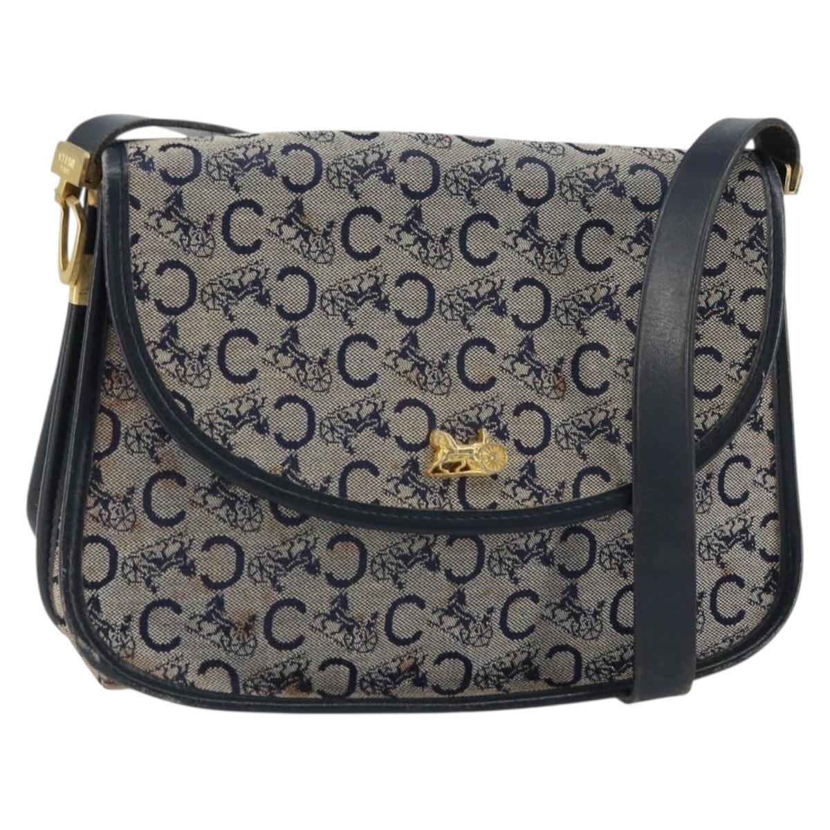 CELINE C Sulky Shoulder Bag Canvas Navy Gold Auth 161412