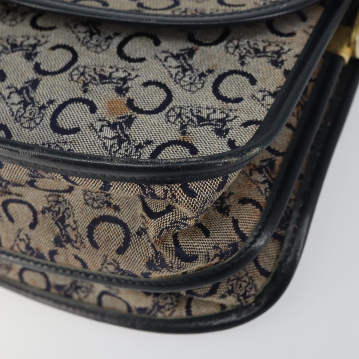 CELINE C Sulky Shoulder Bag Canvas Navy Gold Auth 161412