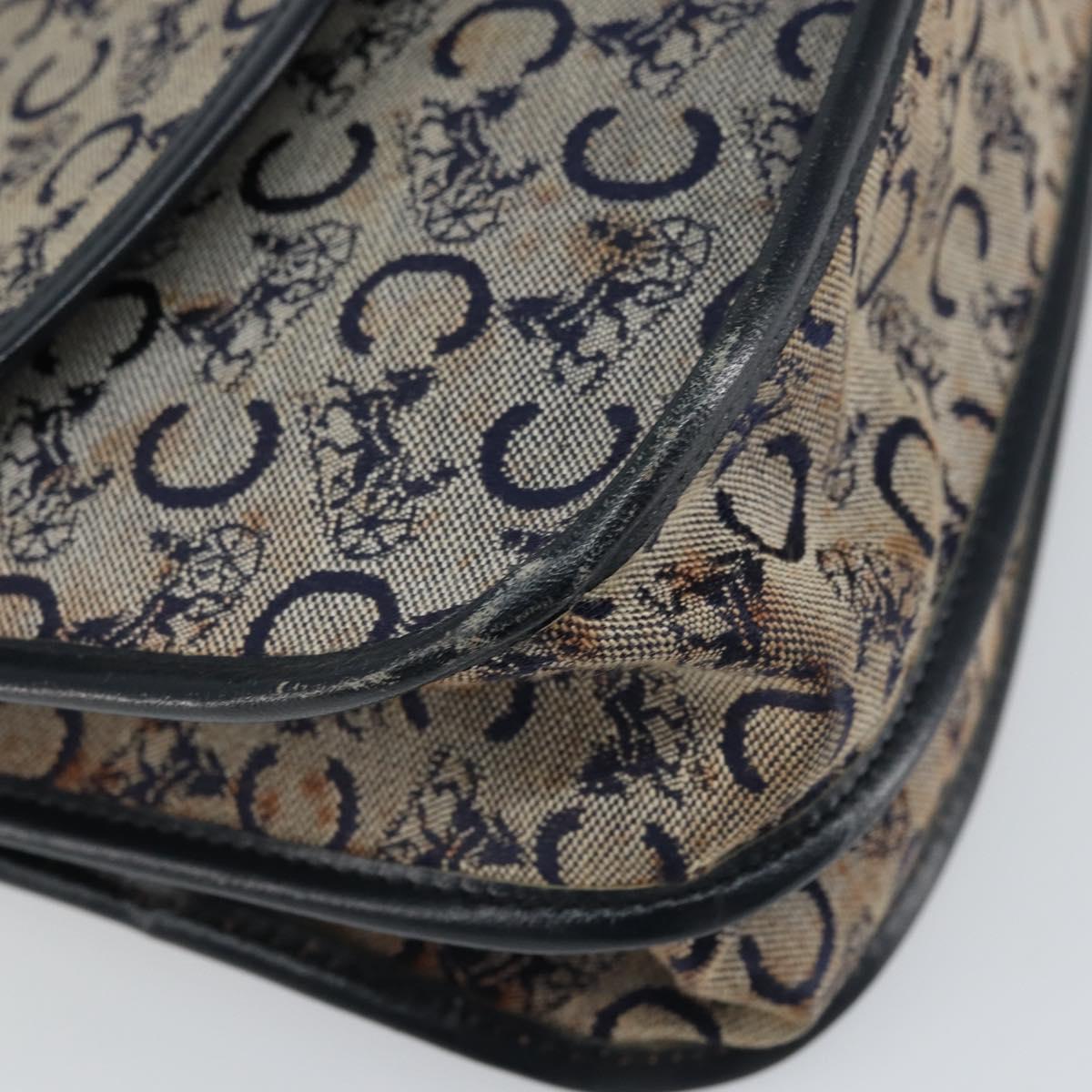 CELINE C Sulky Shoulder Bag Canvas Navy Gold Auth 161412