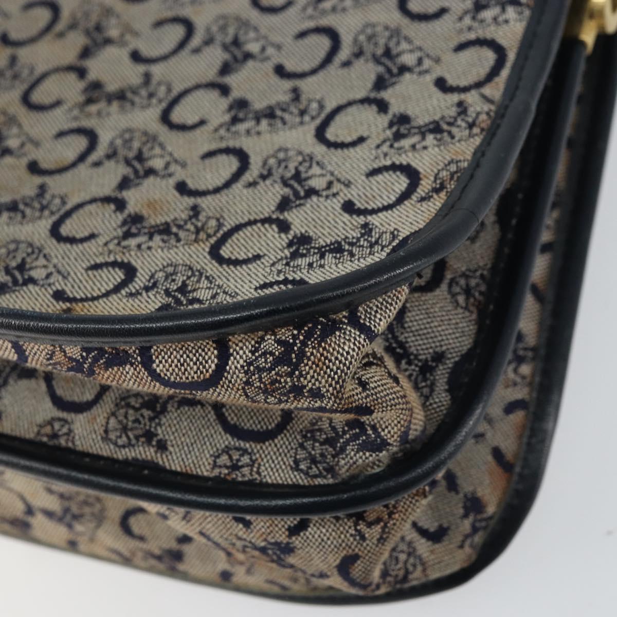 CELINE C Sulky Shoulder Bag Canvas Navy Gold Auth 161412