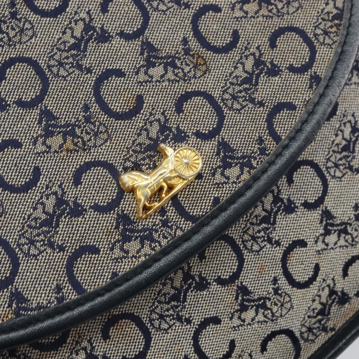 CELINE C Sulky Shoulder Bag Canvas Navy Gold Auth 161412