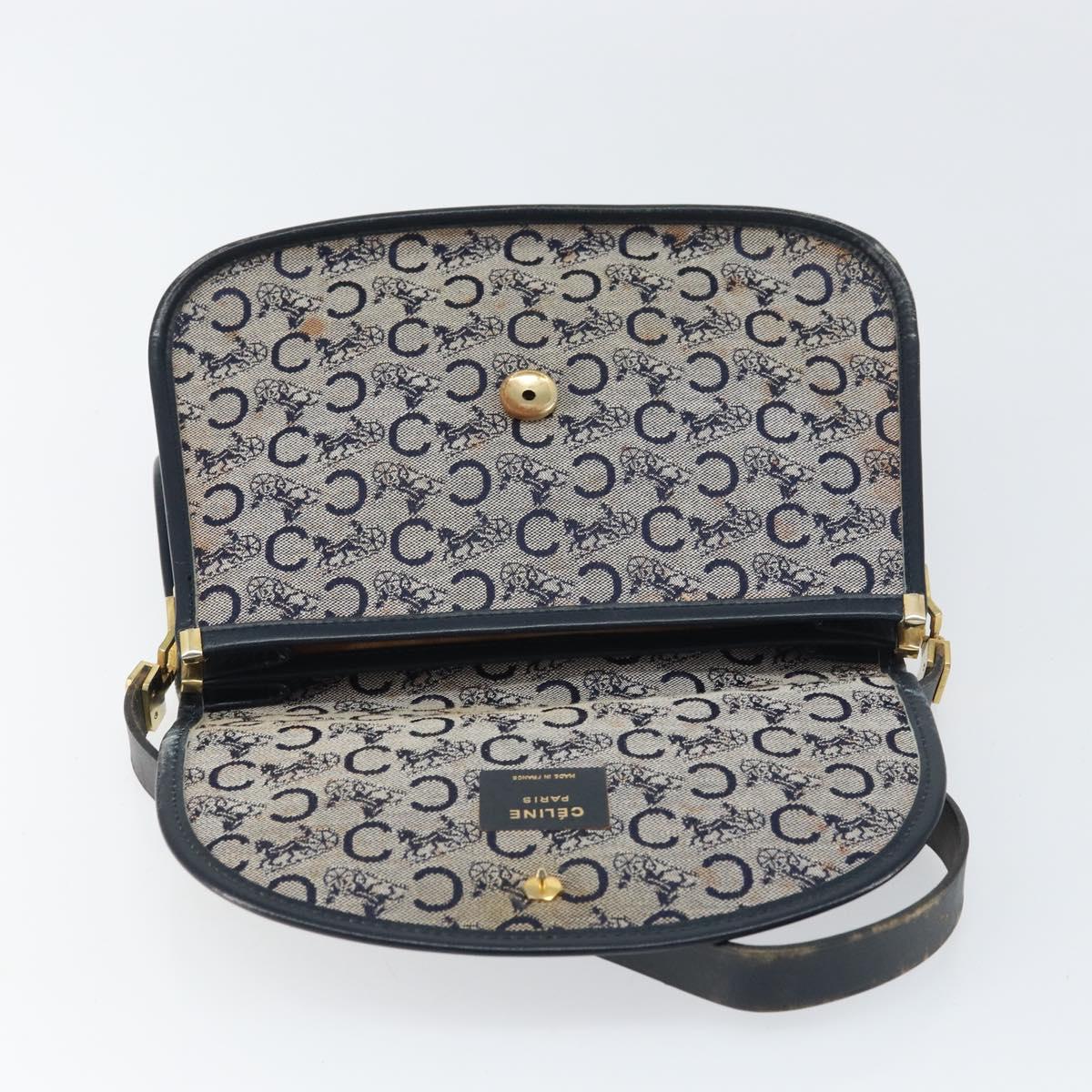 CELINE C Sulky Shoulder Bag Canvas Navy Gold Auth 161412