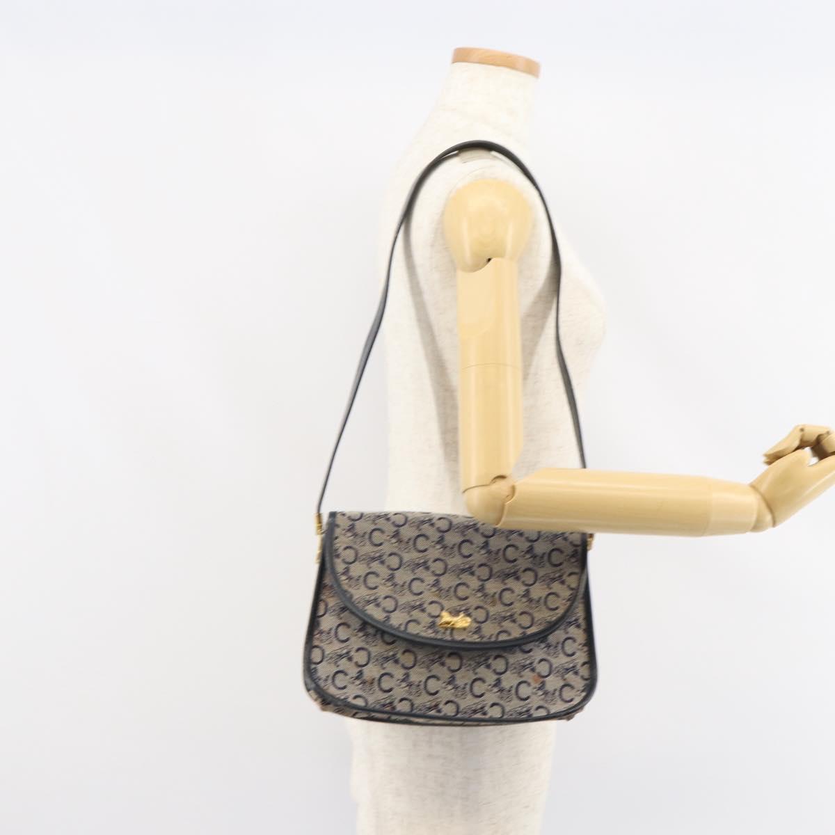 CELINE C Sulky Shoulder Bag Canvas Navy Gold Auth 161412