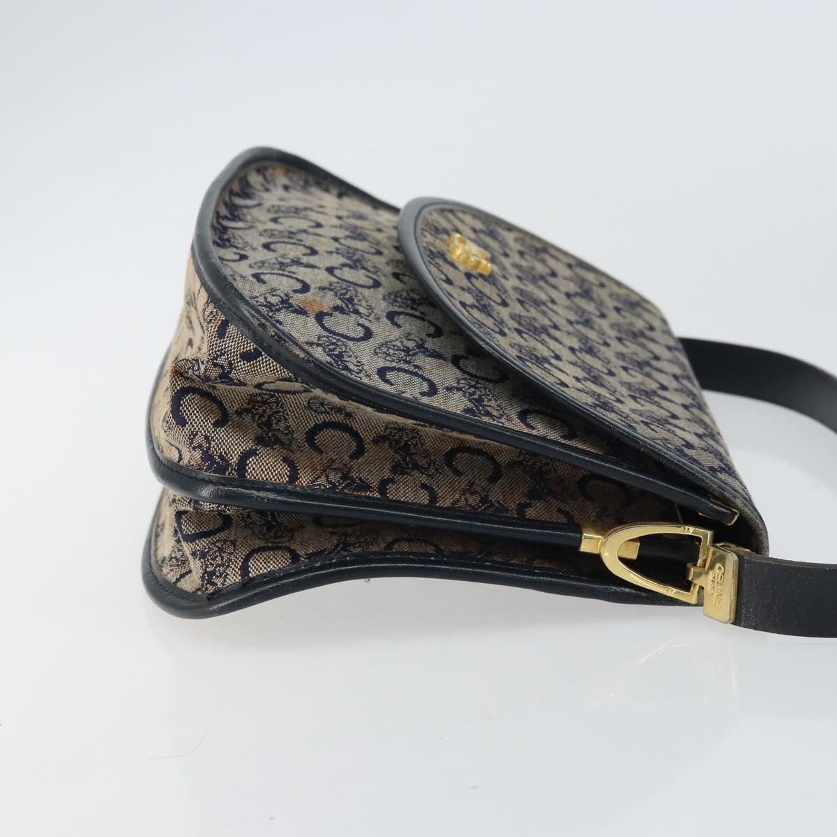 CELINE C Sulky Shoulder Bag Canvas Navy Gold Auth 161412