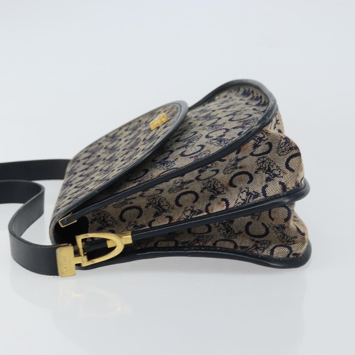 CELINE C Sulky Shoulder Bag Canvas Navy Gold Auth 161412