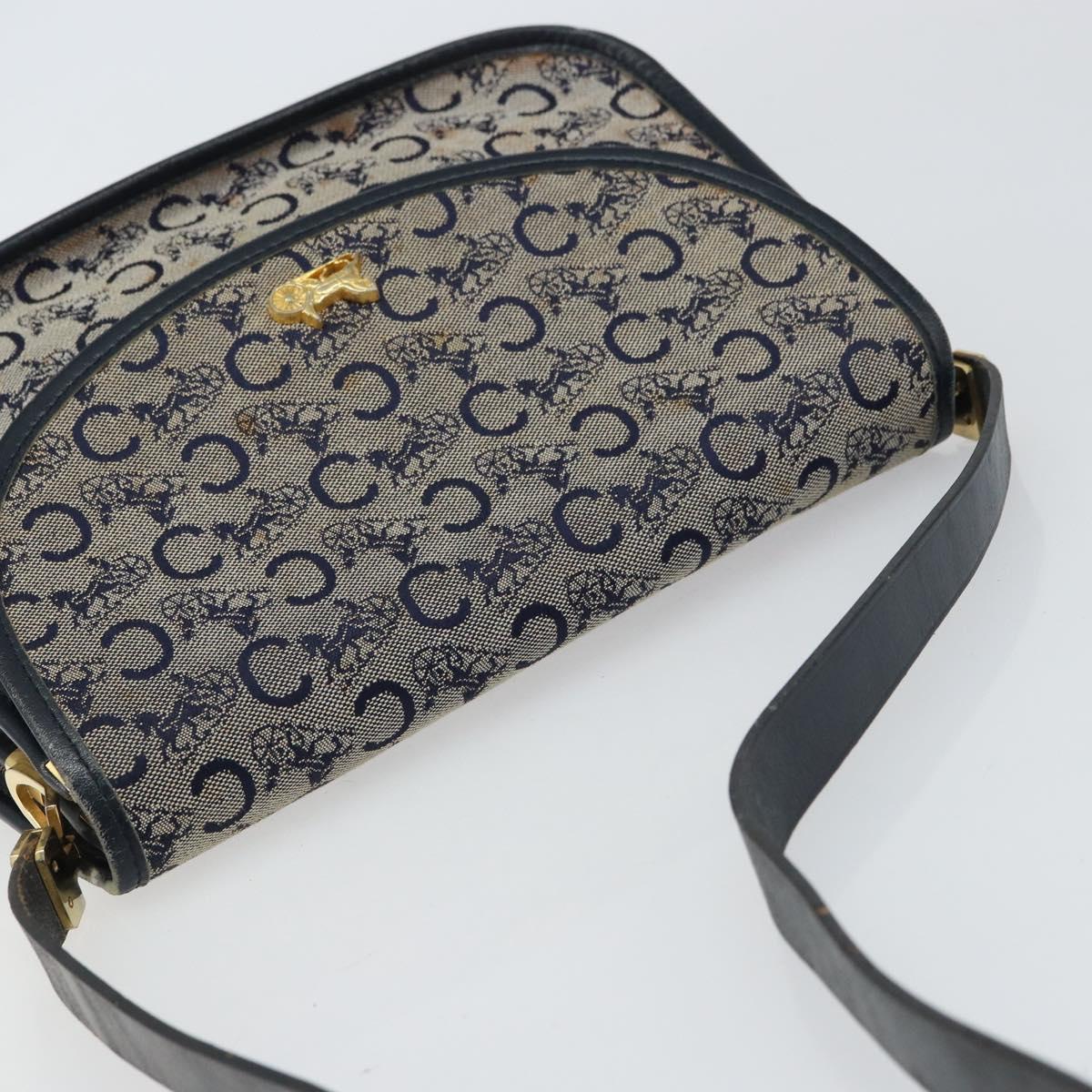 CELINE C Sulky Shoulder Bag Canvas Navy Gold Auth 161412