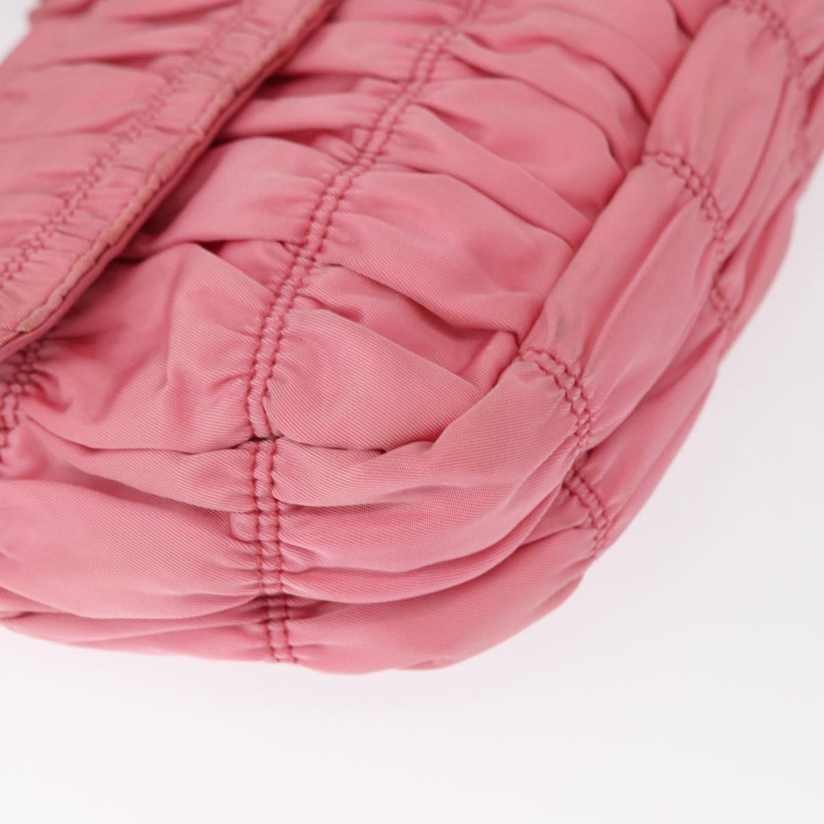 PRADA Gathered Chain Shoulder Bag Nylon Pink Silver Auth 161419