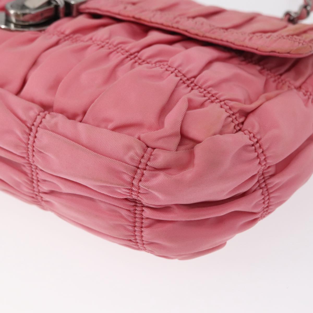 PRADA Gathered Chain Shoulder Bag Nylon Pink Silver Auth 161419