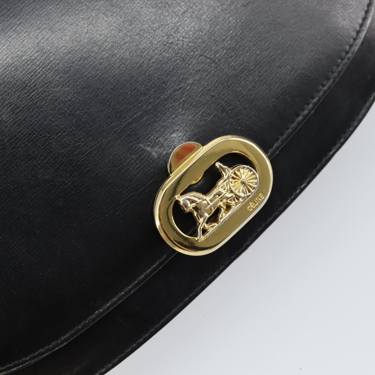 CELINE Horse Carriage Shoulder Bag Leather Black Gold Auth 161421