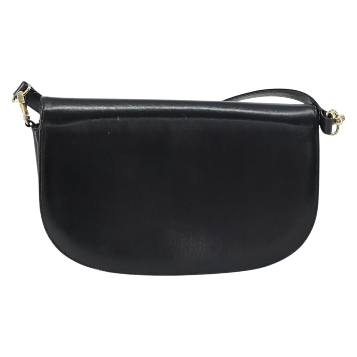 CELINE Horse Carriage Shoulder Bag Leather Black Gold Auth 161421