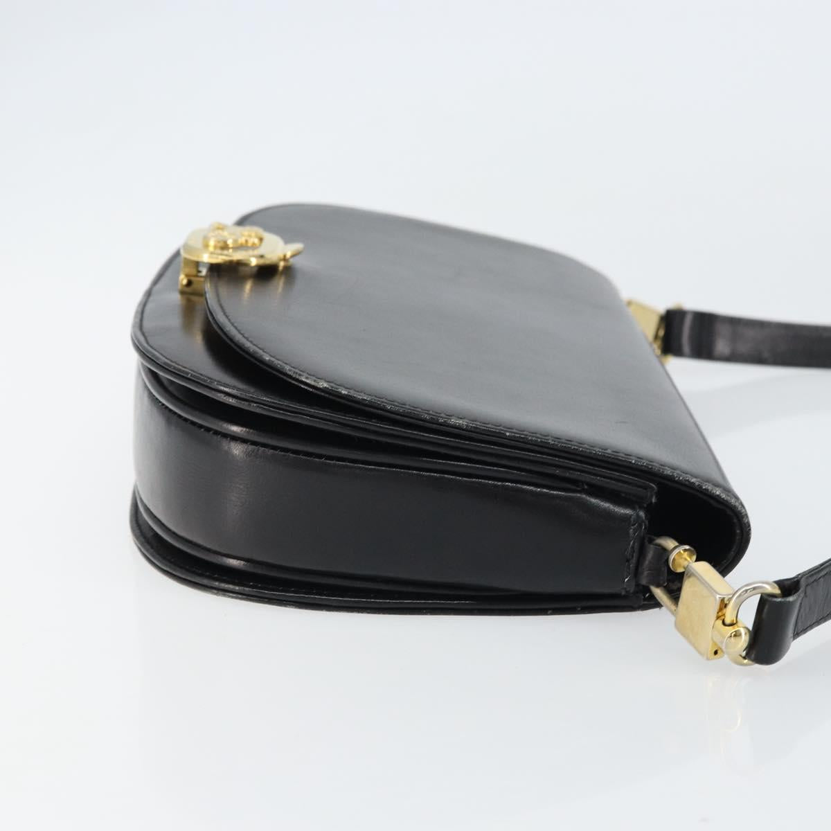 CELINE Horse Carriage Shoulder Bag Leather Black Gold Auth 161421