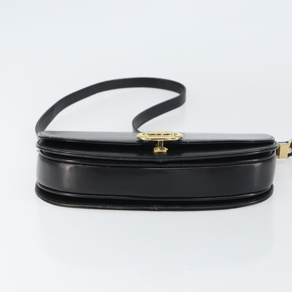 CELINE Horse Carriage Shoulder Bag Leather Black Gold Auth 161421