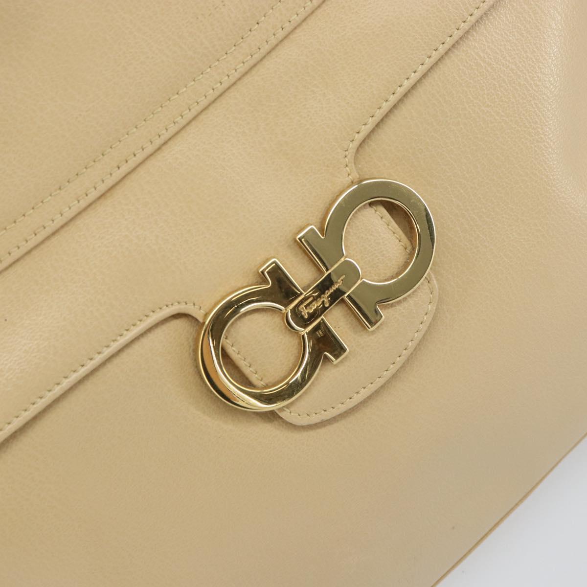Salvatore Ferragamo Gancini Shoulder Bag Leather Beige Gold Auth 161430
