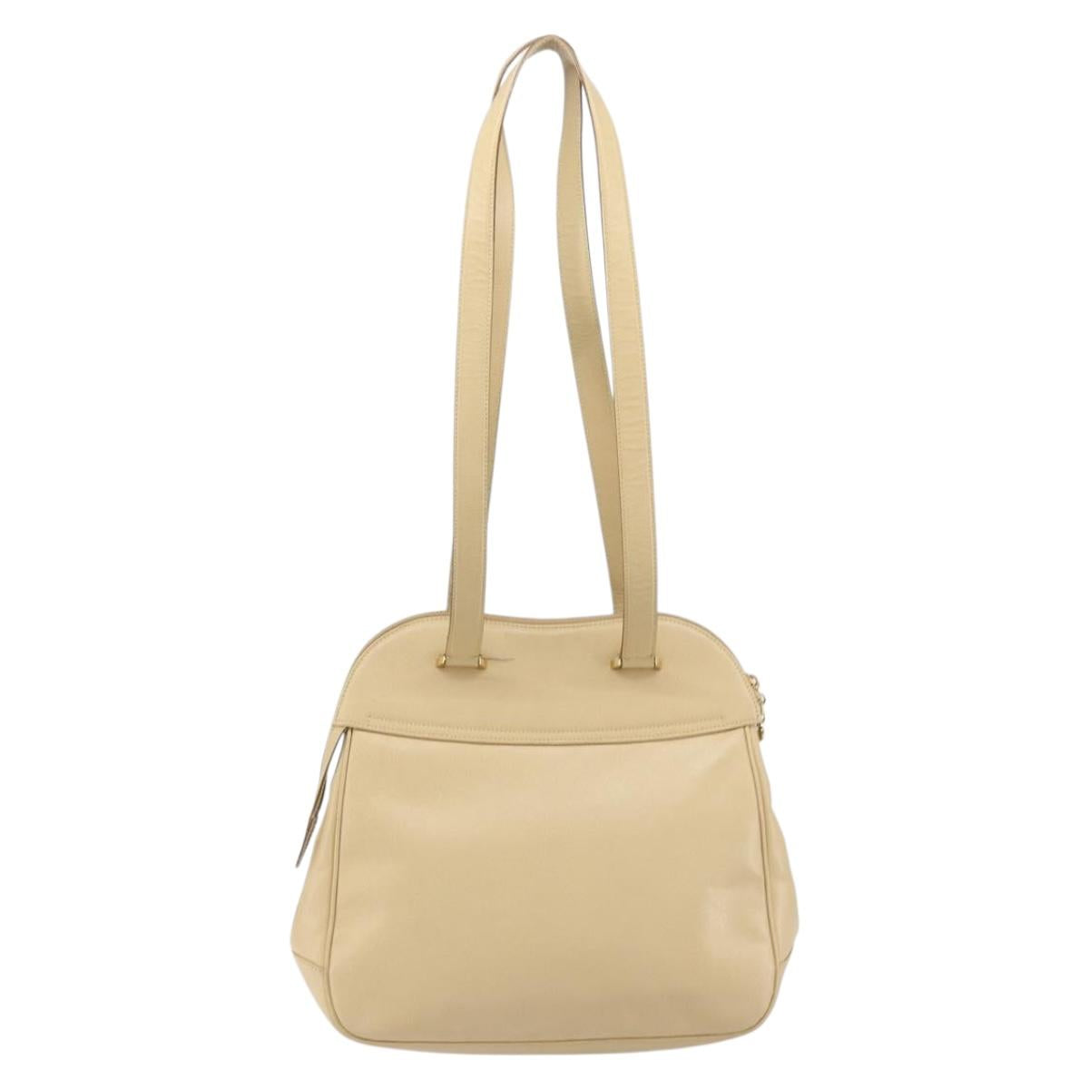 Salvatore Ferragamo Gancini Shoulder Bag Leather Beige Gold Auth 161430