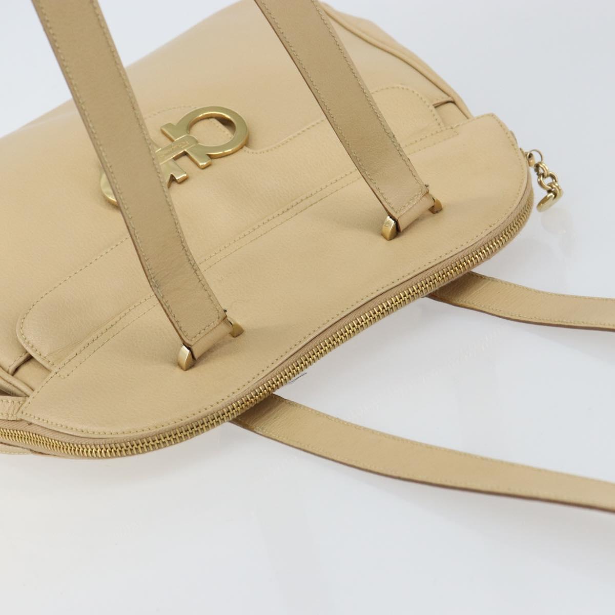 Salvatore Ferragamo Gancini Shoulder Bag Leather Beige Gold Auth 161430