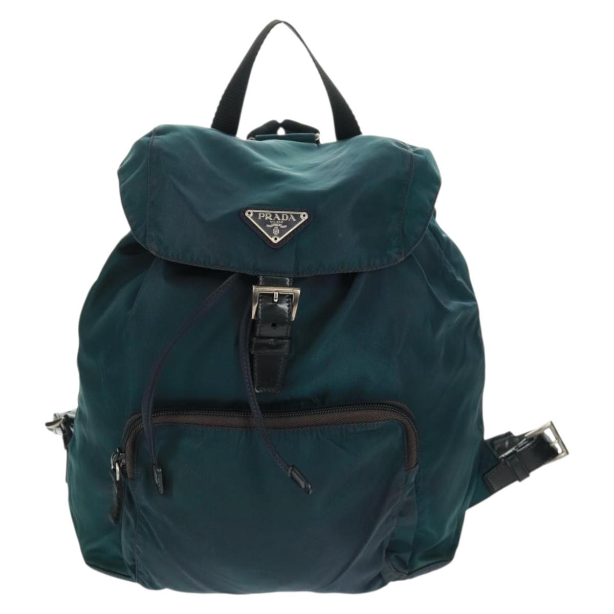 PRADA Backpack Nylon Green Silver Auth 161433