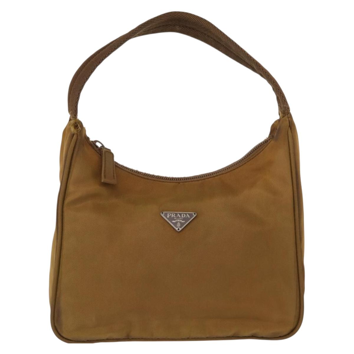 PRADA Hand Bag Nylon Brown Auth 161437
