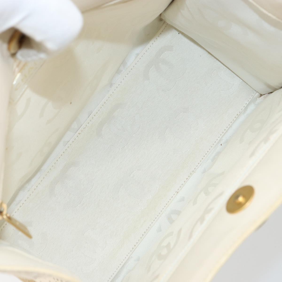 CHANEL Camelia Shoulder Bag Patent leather Ivory Gold CC Auth 161438