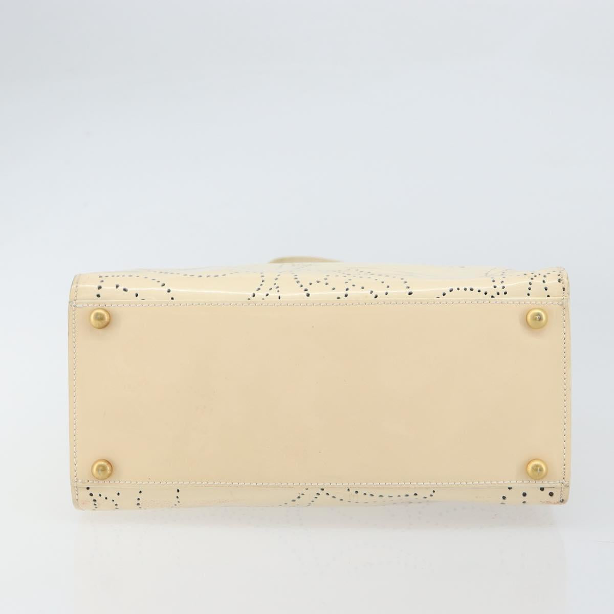 CHANEL Camelia Shoulder Bag Patent leather Ivory Gold CC Auth 161438