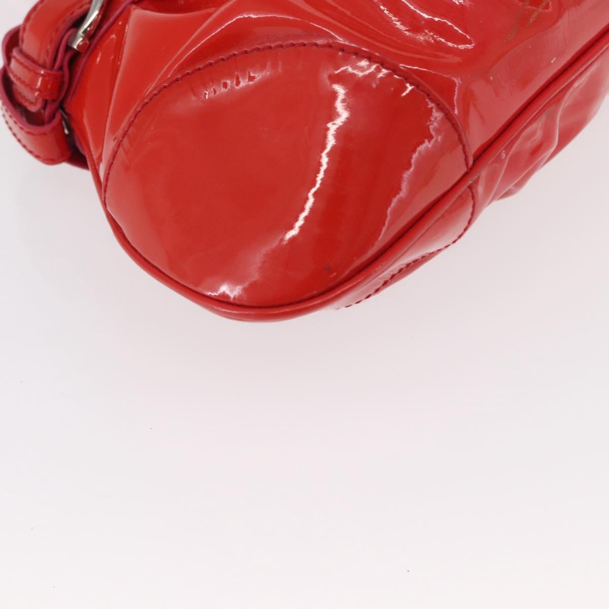 Salvatore Ferragamo Gancini Hand Bag Enamel Red Silver Auth 161440