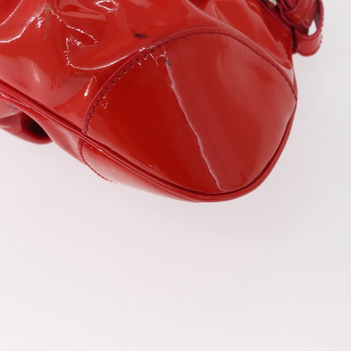 Salvatore Ferragamo Gancini Hand Bag Enamel Red Silver Auth 161440