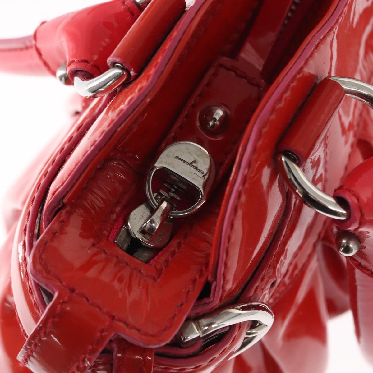 Salvatore Ferragamo Gancini Hand Bag Enamel Red Silver Auth 161440